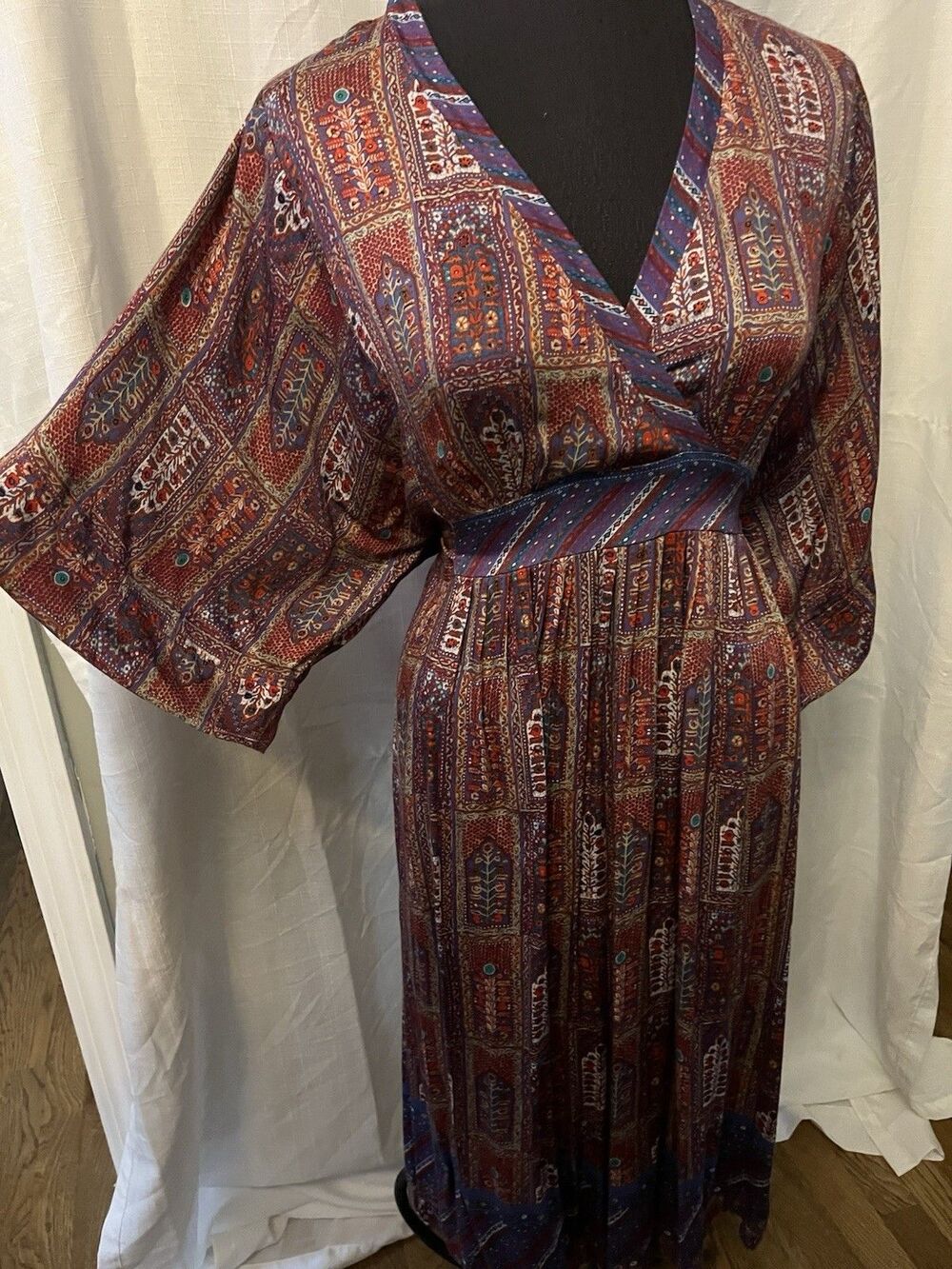 Anthropologie TINY Omina Mosaic boho kimono sleeve dress Festival Fall Sz S Midi - Picture 4 of 8